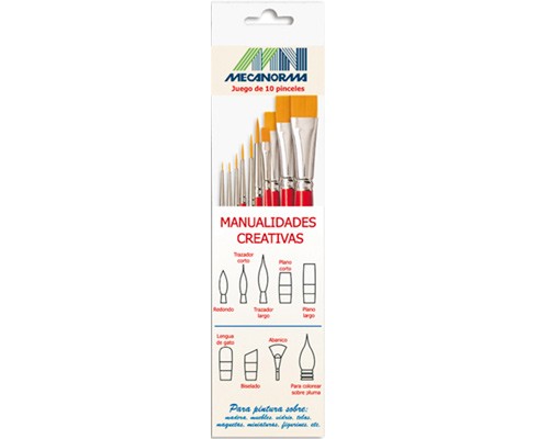 PINCELES REDONDOS 6 PZAS (  3/0,2/0,0,1,3 Y 5) Y PLANOS 4 PZAS ( 4,8,12 Y 16) -MECANORMA-PINCEL