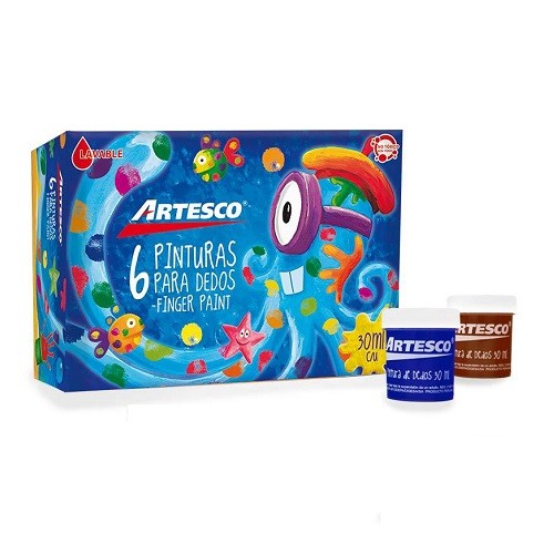 PINTURA PARA DEDOS 30ML COLORES SURTIDOS 6PZ-ARTESCO-PINTURA ESCOLAR