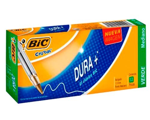 BOLIGRAFO CRISTAL DURA+ PUNTO MEDIANO VERDE 12PZ-BIC-BOLIGRAFO