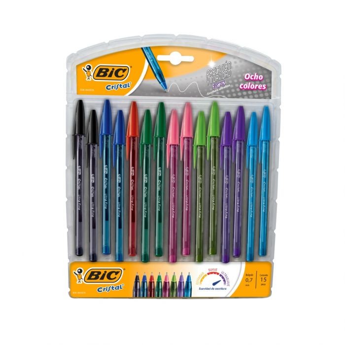 BOLIGRAFO CRISTAL SURTIDO PUNTO MEDIANO 15 PZ-BIC-BOLIGRAFO