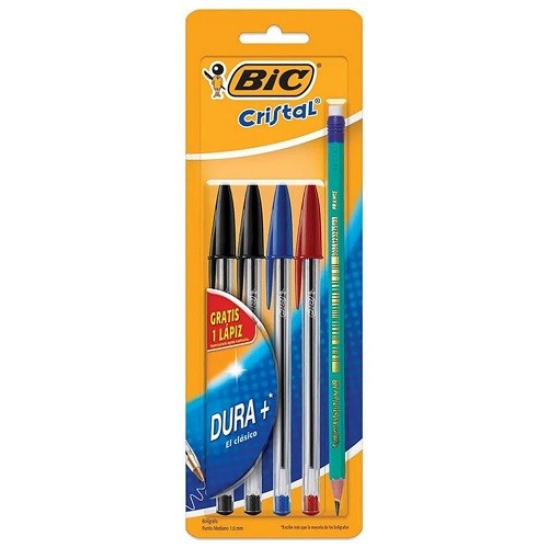 BOLIGRAFO CRISTAL DURA+ PUNTO MEDIANO 4PZ BLISTER-BIC-BOLIGRAFO