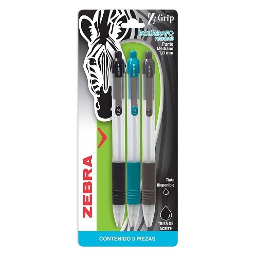 BOLIGRAFO RETRACTIL P. MED Z-GRIP 3PZ-ZEBRA-BOLIGRAFO