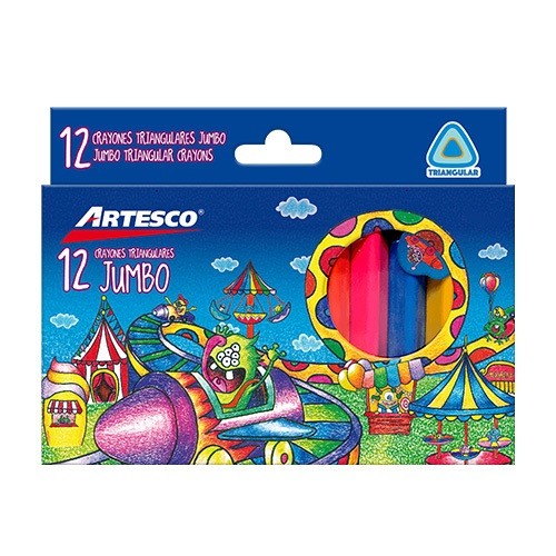CRAYONES DE CERA JUMBO TRIANGULARES 12PZ-ARTESCO-CRAYONES