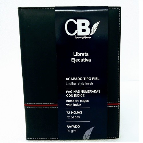 CUADERNO EJECUTIVO ESQUELA NEGRA FRANJA ROJA RAYA 72H -CBI LIBRETAS-BLOCK O CUADERNOS