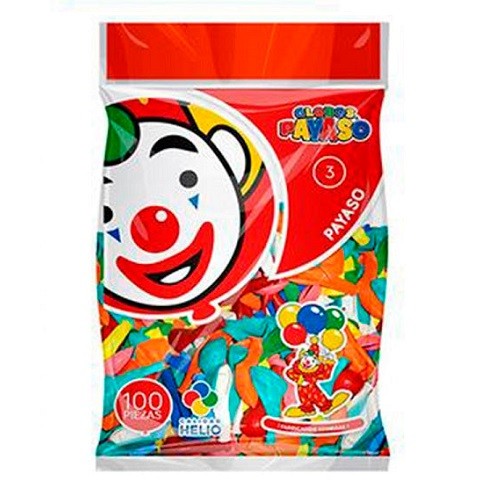 GLOBO REDONDO NO.3 SURTIDO 100PZ-PAYASO-GLOBO