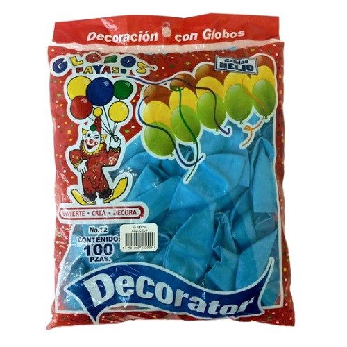 GLOBO DECORATOR 12 AZUL CIELO 100PZ-PAYASO-GLOBO