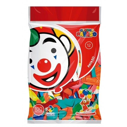 GLOBO REDONDO NO.12 SURTIDO 100PZ-PAYASO-GLOBO