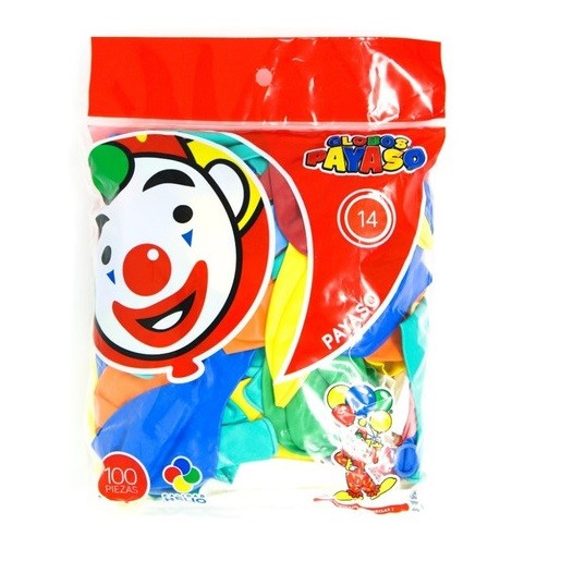 GLOBO REDONDO NO.14 SURTIDO 100PZ-PAYASO-GLOBO