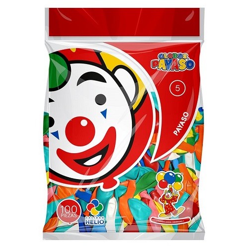 GLOBO REDONDO NO.5 SURTIDO 100PZ-PAYASO-GLOBO