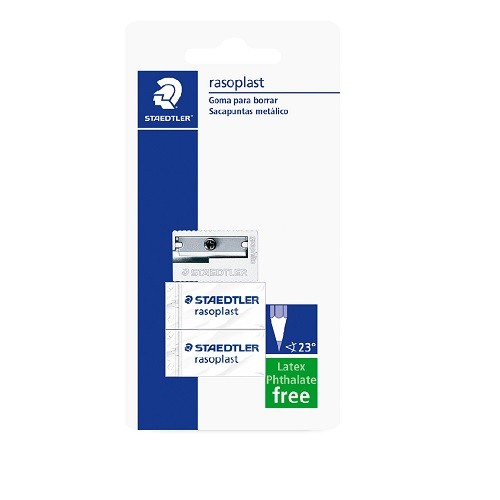 GOMA SINTETICA 2 PZ+ 1 SACAPUNTAS DE METAL 3PZ-STAEDTLER-GOMA