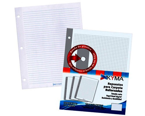 HOJAS DE REPUESTO PARA CARPETA CARTA CON REFUERZO 100H-KYMA-HOJA P/CARPETA