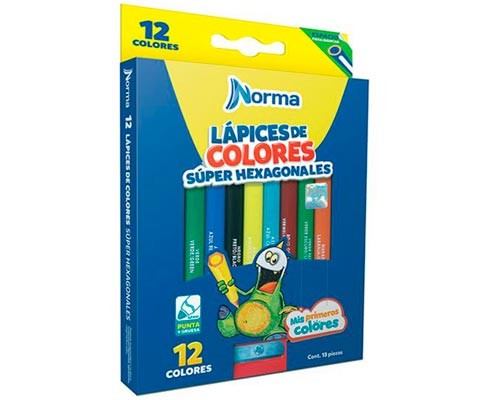 LAPIZ DE COLOR HEXAGONAL SUPER 12PZ-NORMA-LAPIZ D/COLOR ESCO.