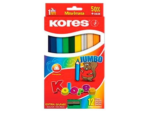 LAPIZ DE COLOR JUMBO 12PZ-KORES-LAPIZ D/COLOR ESCO.