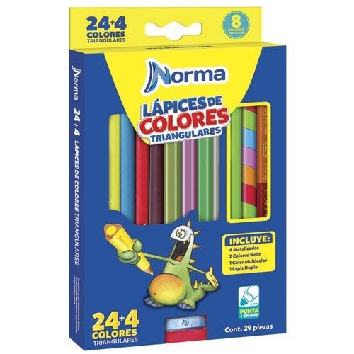 LAPIZ DE COLOR NORMA TRIANGULAR 24+4 PZ-NORMA-LAPIZ D/COLOR ESCO.