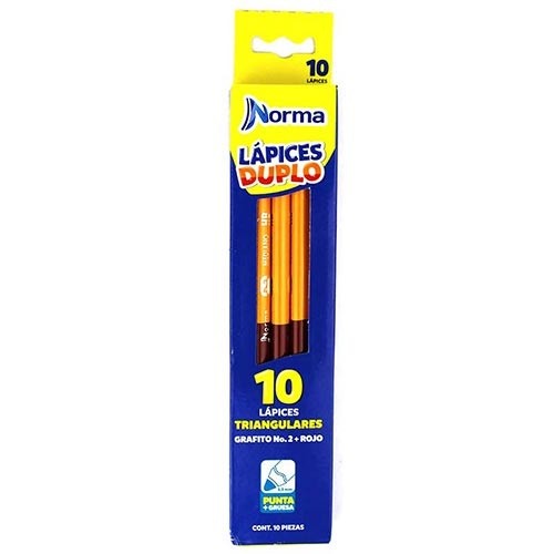 LAPIZ DUO TRIANGULAR GRAFITO/ROJO 10PZ-NORMA-LAPIZ
