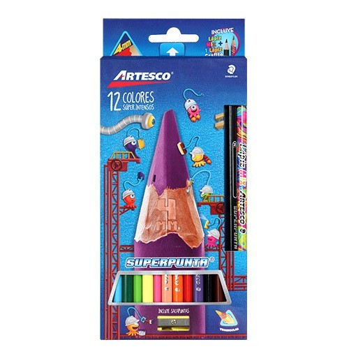 LAPIZ DE COLOR TRIANGULAR 4MM 12PZ-ARTESCO-LAPIZ D/COLOR ESCO.
