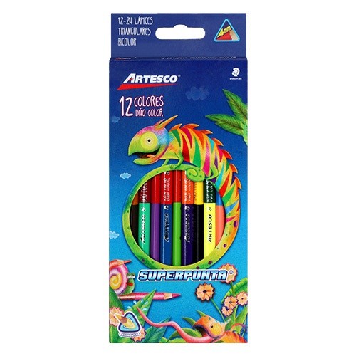 LAPIZ DE COLOR TRIANGULAR DOBLE PUNTA 12PZ-ARTESCO-LAPIZ D/COLOR ESCO.