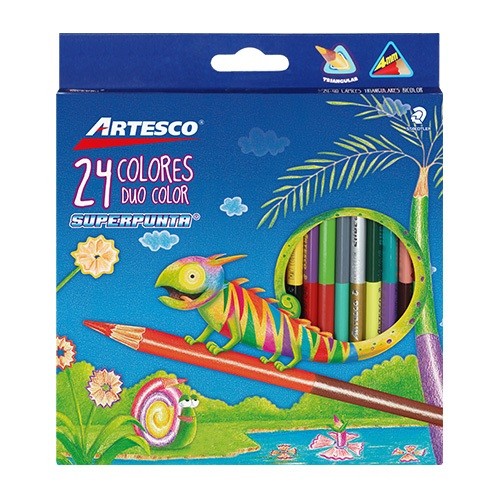 LAPIZ DE COLOR TRIANGULAR DOBLE PUNTA 24PZ-ARTESCO-LAPIZ D/COLOR ESCO.