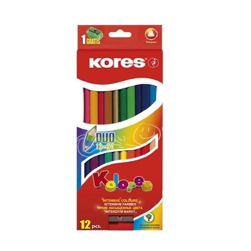 LAPIZ DE COLOR TRIANGULAR DUO 12PZ + SACAPUNTAS-KORES-LAPIZ D/COLOR ESCO.