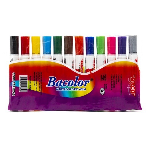 MARCADOR BASE AGUA BACOLOR 12PZ-BACO-MARCADORES