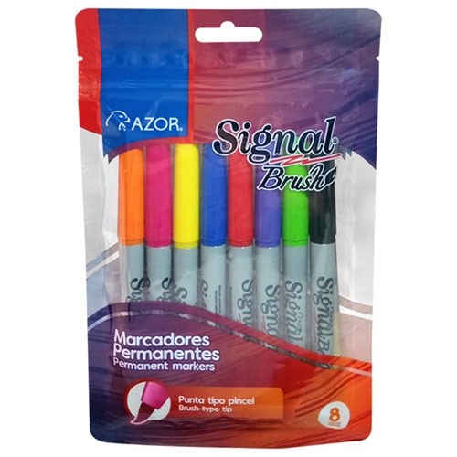 MARCADOR PERMANENTE SIGNAL BRUSH 8 PIEZAS SURTIDOS-AZOR-MARCADORES