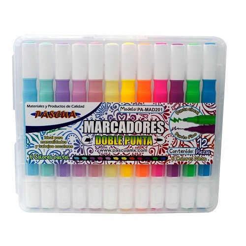MARCADORES DOBLE PUNTA 12PZ PASTEL/NEON-PASCUA-PLUMIN/PLUMONES