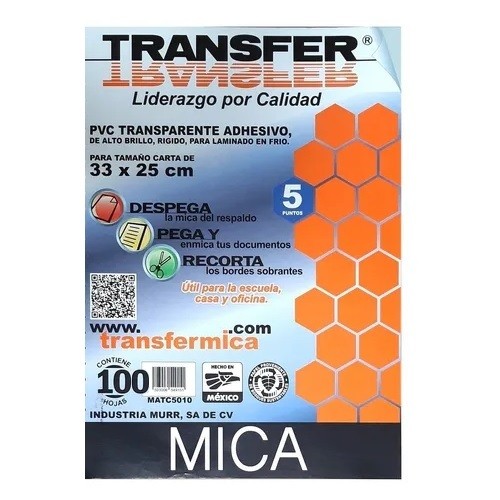 MICA ADHESIVA TRANSFER CARTA 100PZ-TRANSFER-MICAS ADHERIBLES