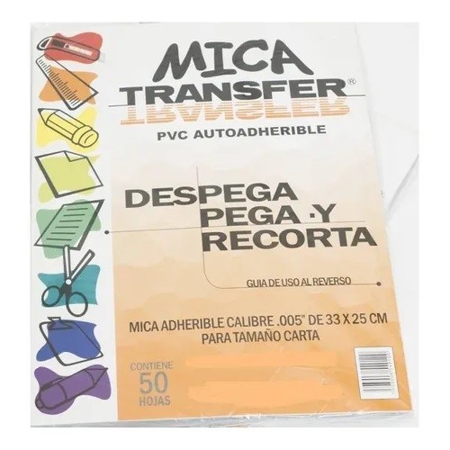 MICA ADHESIVA TRANSFER CARTA 50PZ-TRANSFER-MICAS ADHERIBLES