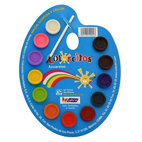 ACUARELA CARTON 12 PASTILLAS-COLORCITOS-ACUARELA