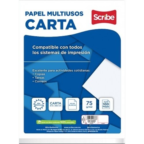 PAPEL BOND CARTA CLASICO 100H-SCRIBE-PAPEL MULTIFUNCIONAL