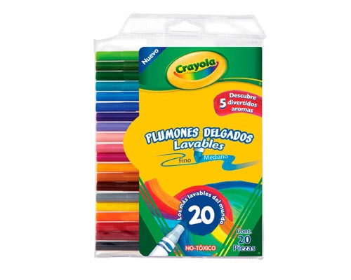 PLUMON LAVABLE DELGADO 20PZ-CRAYOLA-PLUMIN/PLUMONES