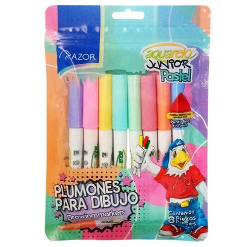 PLUMON AQUARELO JUNIOR PASTEL 8 PIEZAS-AZOR-MARCADORES