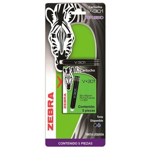 REPUESTO PARA BOLIGRAFO CARTUCHO V-301 C/5PZ-ZEBRA-CARTUCHOS DE TINTA