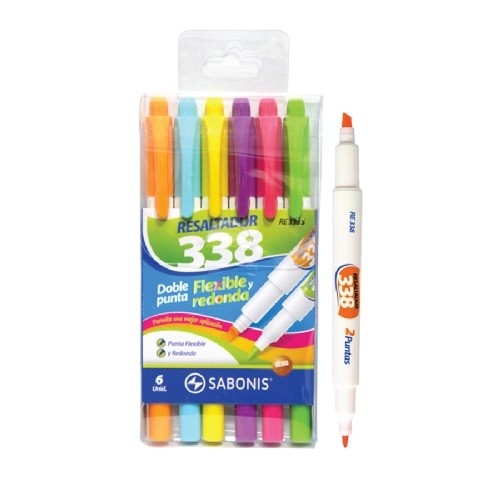 RESALTADOR DOBLE PUNTA FLOURESCENTES SURTIDO 6PZ-SABONIS-RESALTADOR