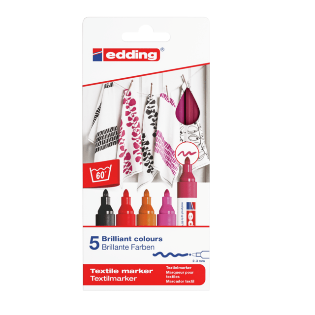 ROTULADOR TEXTIL P.CONICA 2-3MM 5 COLORES-EDDING-ROTULADOR