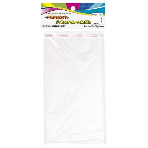 SOBRE CELOFAN 11.5X15CM 25PZ -PASCUA-SOBRES DE CELOFAN