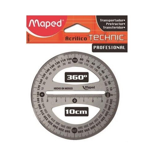 TRANSPORTADOR ACRILICO TECHNIC 360°/10CM-MAPED-TRANSPORTADOR