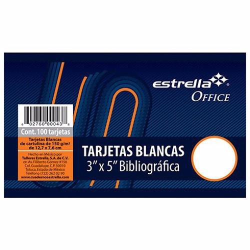 TARJETA BIBLIOGRAFICAS 3X5" 100PZ-ESTRELLA-FICHAS DE TRABAJO