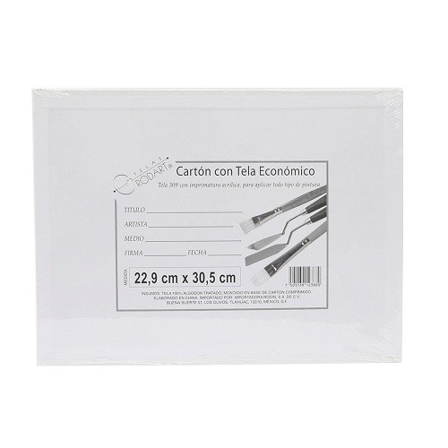 CARTON CON TELA ECONOMICO 22.5X30CM 100% ALGODÓN -RODIN-BASTIDOR