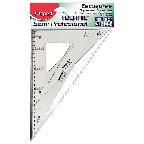 ESCUADRA SEMI PROFESIONAL SIN BISEL TECHNIC C/G° 28CM-MAPED-ESCUADRA