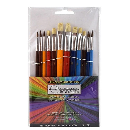 PINCEL DE CERDA BLANCA Y CAMELLO SURTIDO 12PZ-RODART-PINCEL